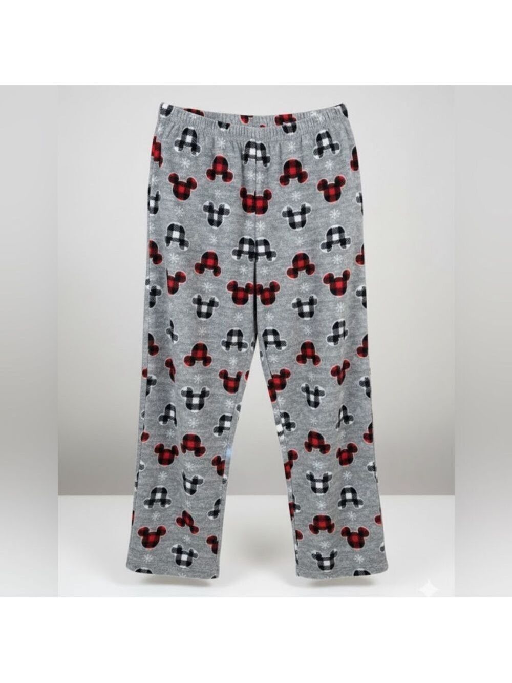 Disney Mickey Mouse Grey Buffalo Plaid Fleece Pajama Pants Large